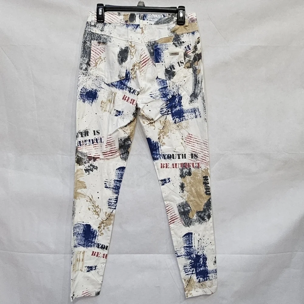 Simon Chang Graffiti Jeans Multicolored 97% Cotton 3% Spandex Sz 6